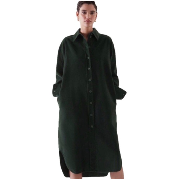 NWT COS Corduroy Midi Shirt Dress size 4 Dark green - Picture 2 of 6